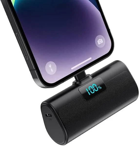 Mini Powerbank 5 200 mAh för iPhone, liten powerbank 20 W PD 4.0A snabbladdningsfunktion, externt batteri, kompakt LCD digital display batteripack kompatibel med iPhone 14, Pro — Mobil och surfplatta