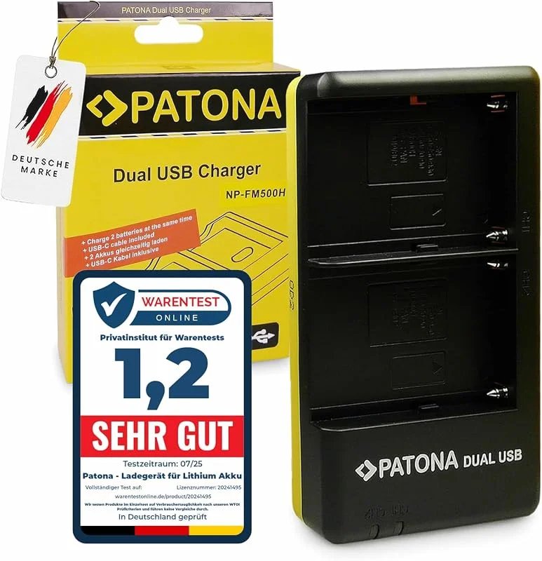 PATONA Dual Batteriladdare USB-C för Sony NP-F970 F960 F950 F930 F750 F550 — Laddning och kablar