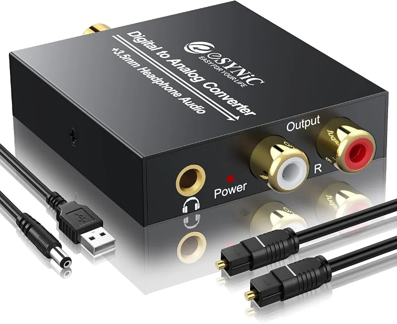 eSynic 192 KHZ optisk till RCA-omvandlare rent och klart ljud digitalt till analog ljudkonverteringsstöd, 3, 5 mm och RCA-utgång, Lättvikt, Aluminiummetallfodral, PCM- eller LPCM-ljudformat, för HDTV Blu — Hörlurar och ljud