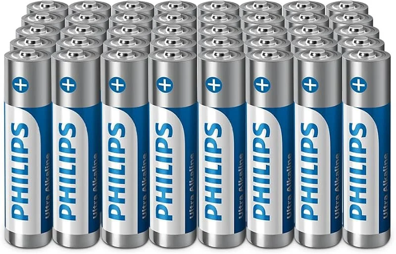 Philips Ultra AAA alkaliska batterier – tillförlitlig för fjärrkontroller, leksaker och små prylar, 40 stycken — Laddning och kablar