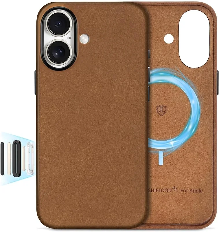 SHIELDON läderfodral för iPhone 16 6, 1" 5G 2024, brun — Mobil och surfplatta
