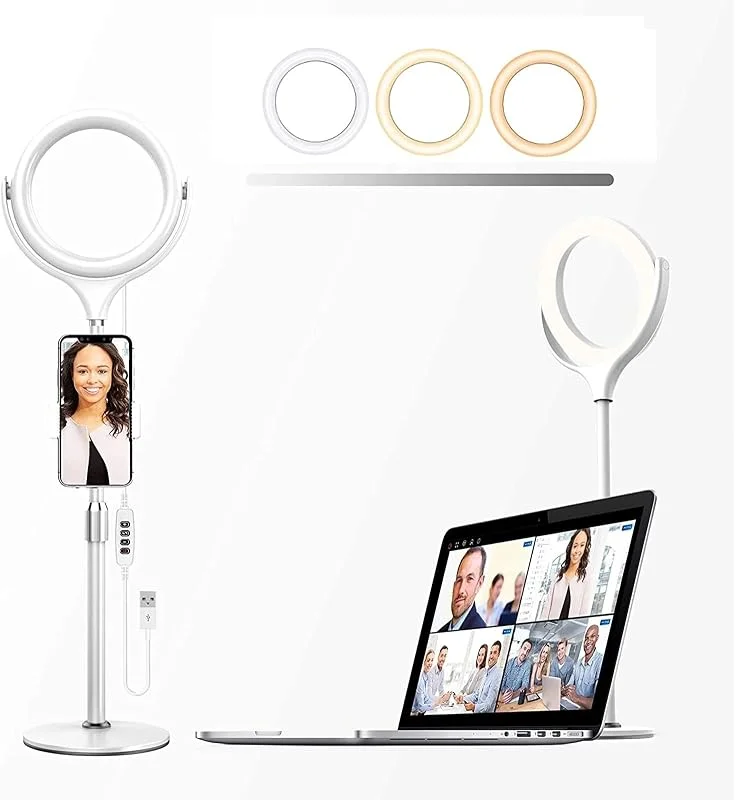 8in selfie ring LED Light Small Desk Ring Light med vägd metallstativ och telefonhållare USB Uppladdningsbara Fyll Light Kit Flash-enheter för alla mobiltelefoner Videoinspelning — Mobil och surfplatta