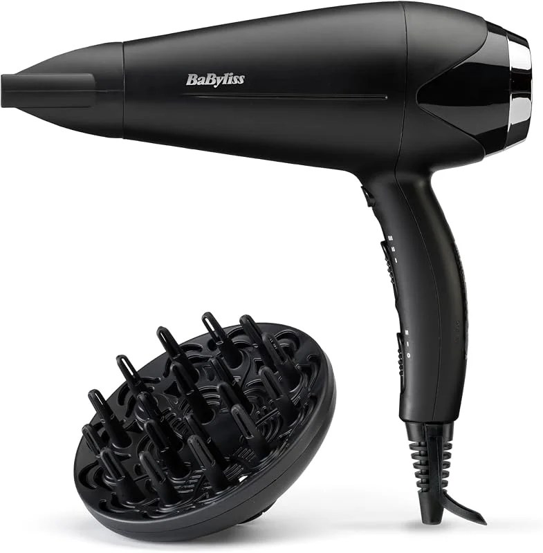 BaByliss Turbo Smooth Hårfön - 2200 W Kraftfull Hårtork, Stor Diffuser, Joniserad Frissfri Styling, 3 Värme- & 2 Hastighetsinställningar, Svart, D572DE — Hårvård