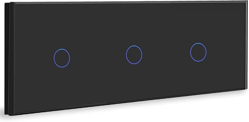 BSEED Touch Light Switch 1 Gäng 1 Väg +1 Gäng 1 Väg +1 Gäng 1 Väg, Panel av härdat glas med LED-indikator, Triple Touch Wall Switch Svart, Ingen neutral tråd 500W — Smarta hem