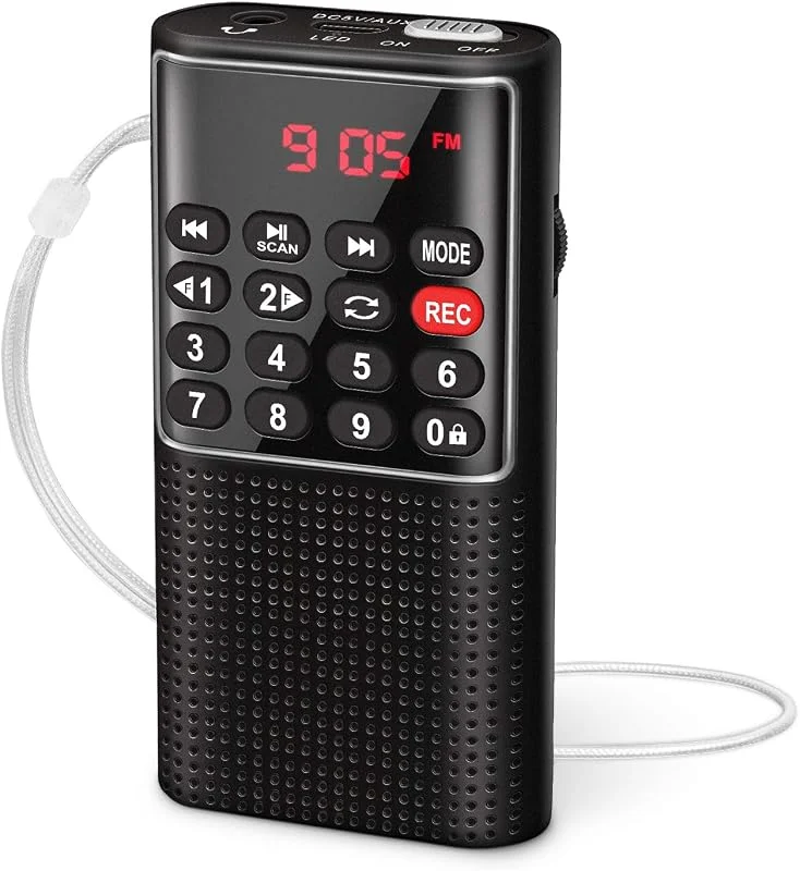 PRUNUS J-328 Mini Bärbar Radio, Digital FM-spelare med Inspelningsfunktion, MP3-spelare för SD, TF, AUX, Uppladdningsbart Batteri och Låsknapp för Promenader & Resor (Svart) — Portabel digital och ljud