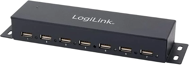 LogiLink UA0148 USB 2.0 HUB 7-port, inkl. strömskärm, fullmetallhölje — Laddning och kablar