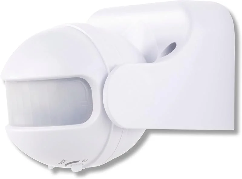 REV rörelsedetektor utomhus, IP44, 180°, 12m, skymningsregulator. 7 min. 1 200 W, rörelsedetektor inuti, övervakningsteknik, vit — Smarta hem