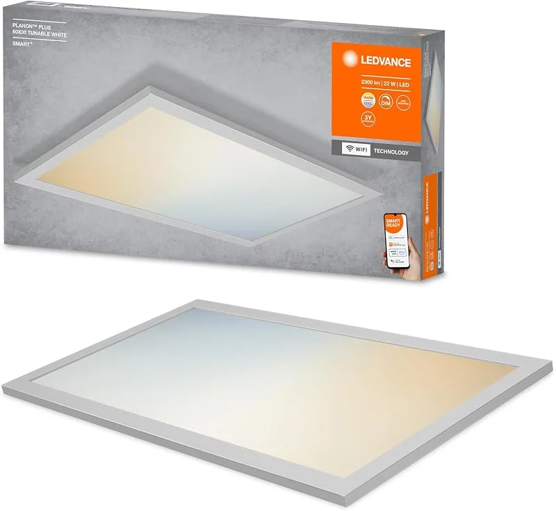 LEDVANCE Smart LED-panellampa med WiFi-teknik för inomhus, ändra ljusfärg (3 000–6500 K), 600 mm x 300 mm, kompatibel med Google och Alexa Voice Control, SMART+ PLANON PLUS Tunable White — Smarta hem