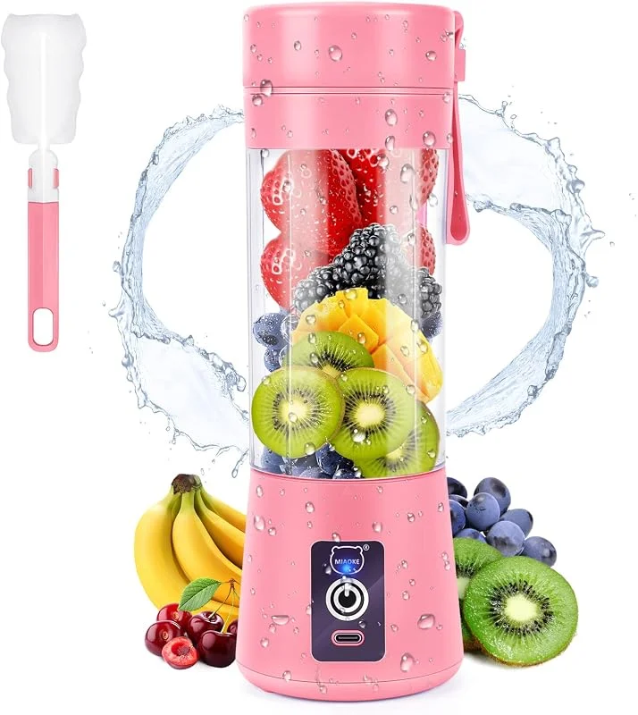 bärbar mixer, personlig minijuicemixer med sex blad i 3D, uppladdningsbar via USB, juicepress för hem, kontor, utomhus (rosa) — Kök & Hushåll