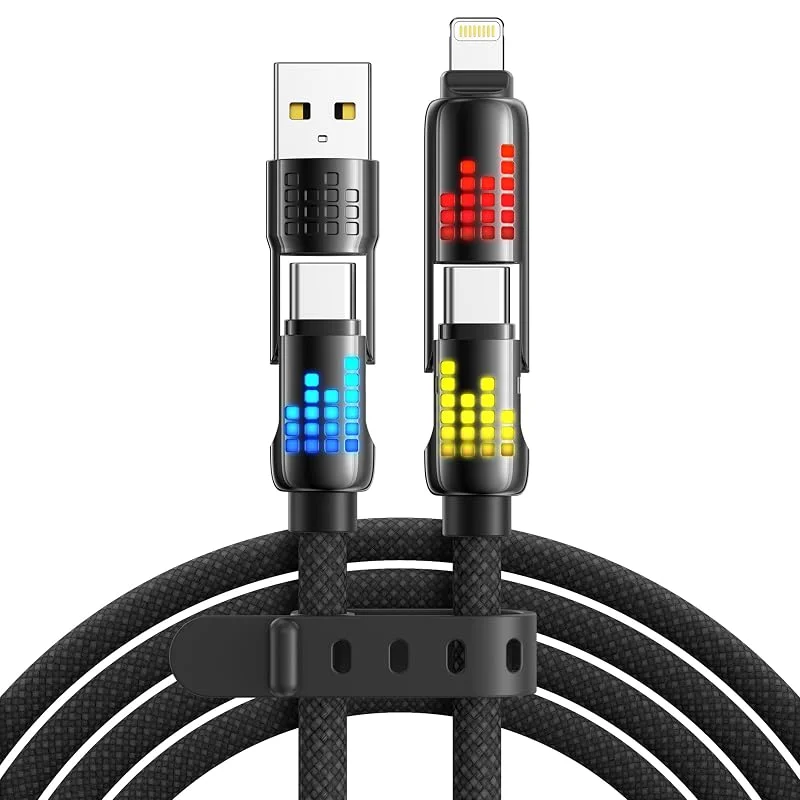 RAVIAD Multi USB-kabel 4 i 1 universalladdningskabel [1M] 240W USB-snabbladdningskabel med RGB LED-ljus USBC, USBA till Lightning, USBC, USBA till USB C för iPhone 16, 15, 14, Galaxy 24, 23, Laptop - Svart — Mobil och surfplatta