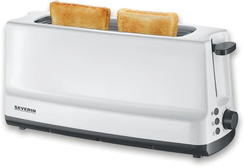 SEVERIN Automatic Long Slot Toaster, automatisk brödrost med brödrulletillsats, rostfri brödrost för rostning, avfrostning och uppvärmning, 800 W, vit, grå, AT 2232 — Kök & Hushåll