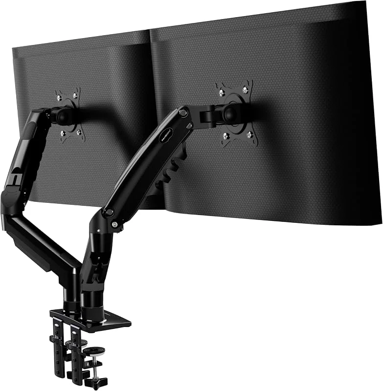 Invision Skrivbordsfäste för Dubbel Skärm 13-32 Tum - Ergonomisk Gasfjäderarm, Full Rörelse, Lutning, Svängning och Rotation, Kabelhantering, VESA 75, 100 mm, vikt 2-9kg (MX400) — Datortillbehör