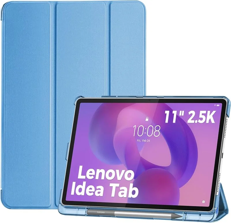 ProCase Folio-fodral till Lenovo Idea Tab 11 tum 2025, K11 Gen 2 med pennhållare, Lenovo Idea Tab 11 tum TB-336ZU, 336FU smalt stativ tredelat skal skyddande surfplattefodral genomskinlig baksida – blå — Mobil och surfplatta