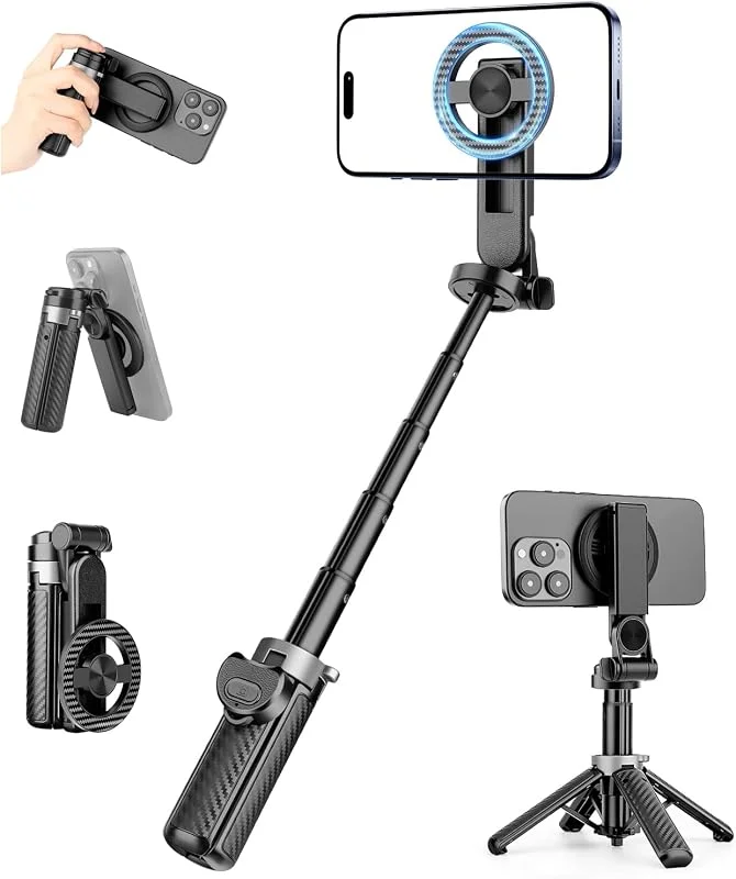 Victiv magnetisk selfiestick och mobilstativ, ultraportabelt ministativ med avtagbar fjärrkontroll och magnetring, kompatibelt med iPhone 17, 16, 15, 14 Pro Max Mag-Safe, Samsung, Huawei — Mobil och surfplatta