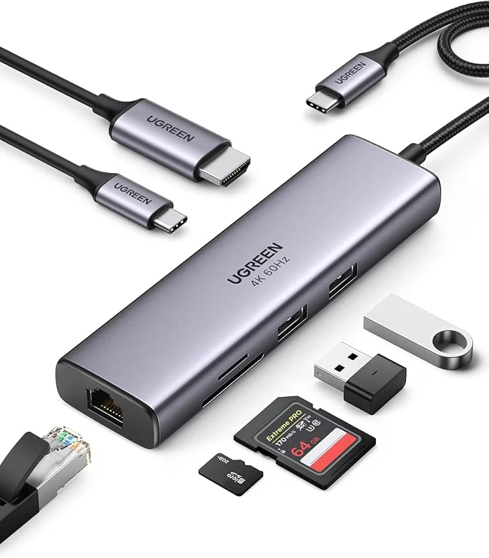 UGREEN USB C Hub LAN med HDMI 4K@60Hz, USB C Ethernet Dock — Laddning och kablar