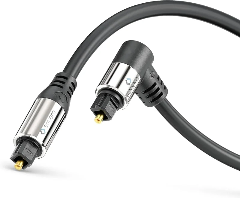 sonero® Premium optisk Toslink-kabel, 2, 00 m, förgyllda kontakter, 1 x 90° kontakt, 360° roterbar, svart — TV och streaming