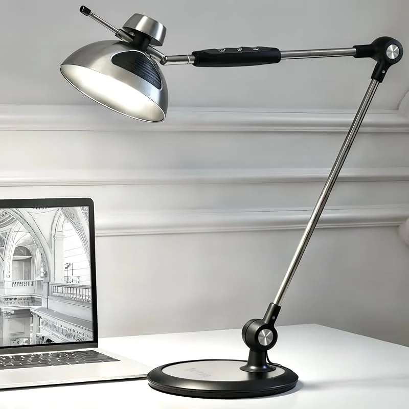 LED Skrivbordslampa med Gestkontroll, OTUS Architect Bordslampa med Justerbar Svingarm, Dimbar Ljusstyrka nivåer, 3 Färglägen, Ögonvård, Hög Metall Arbetslampa för Kontor, Hem, Studier, Läsning — Hushållselektronik