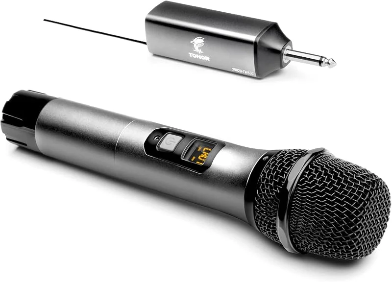 TONOR Trådlös Mikrofon, UHF Metall Trådlöst Handhållet Mikrofonsystem med Uppladdningsbar Mottagare, 1, 4 ” Utgång för Förstärkare, PA-System, Karaokemaskin, 60 m (TW620), Silverfärgad — Portabel digital och ljud