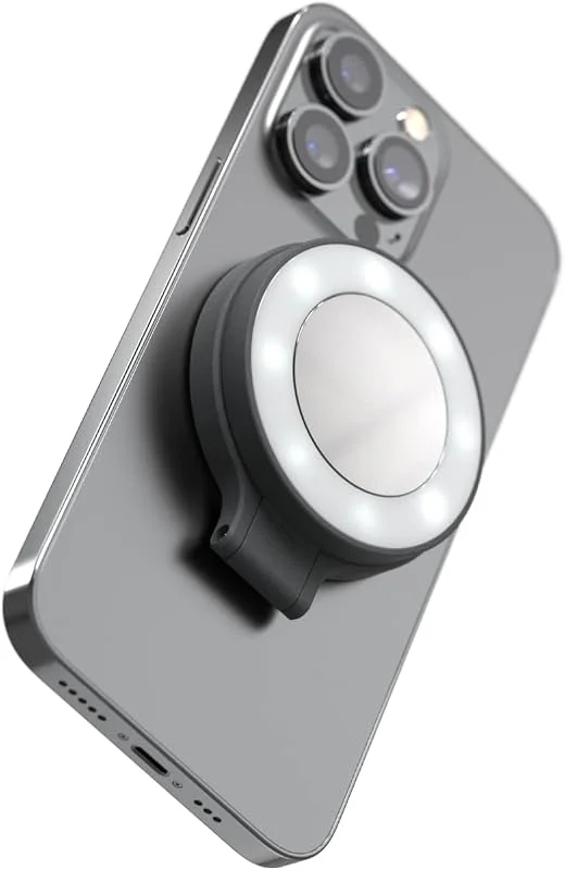 ShiftCam SnapLight – LED-selfie-ringlampa med fyra inställningar för ljusstyrka och inbyggt batteri – magnetfäste fästs på vilken telefon som helst – vändbar design, midnatt — Mobil och surfplatta