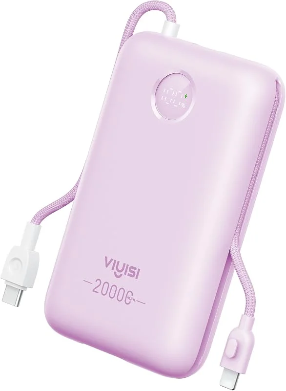VIYISI Powerbank 20 000 mAh 30 W PD med integrerade 2 kablar, lila — Mobil och surfplatta