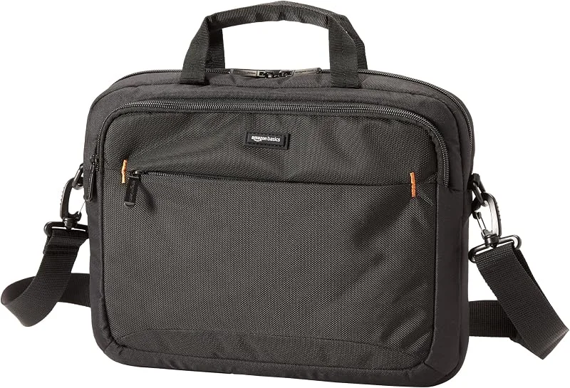 Amazon basics – kompakt laptopväska, axelväska, bärväska med fickor för förvaring av tillbehör, för bärbara datorer upp till 35, 6 cm (14 tum), svart, 1 styck — Datortillbehör