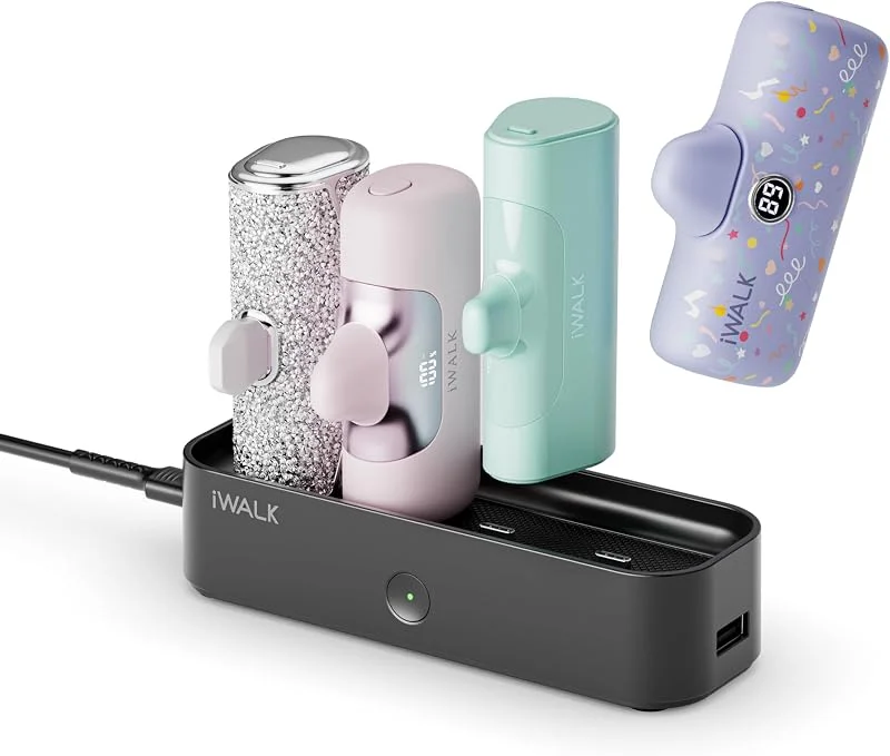 iWALK Bärbar laddningsstation för 4 500 mAh, 4 800 mAh, 5 000 mAh powerbank för iPhone laddningsstation, flera USB-C, laddningsstation i familjen (endast station), svart — Mobil och surfplatta