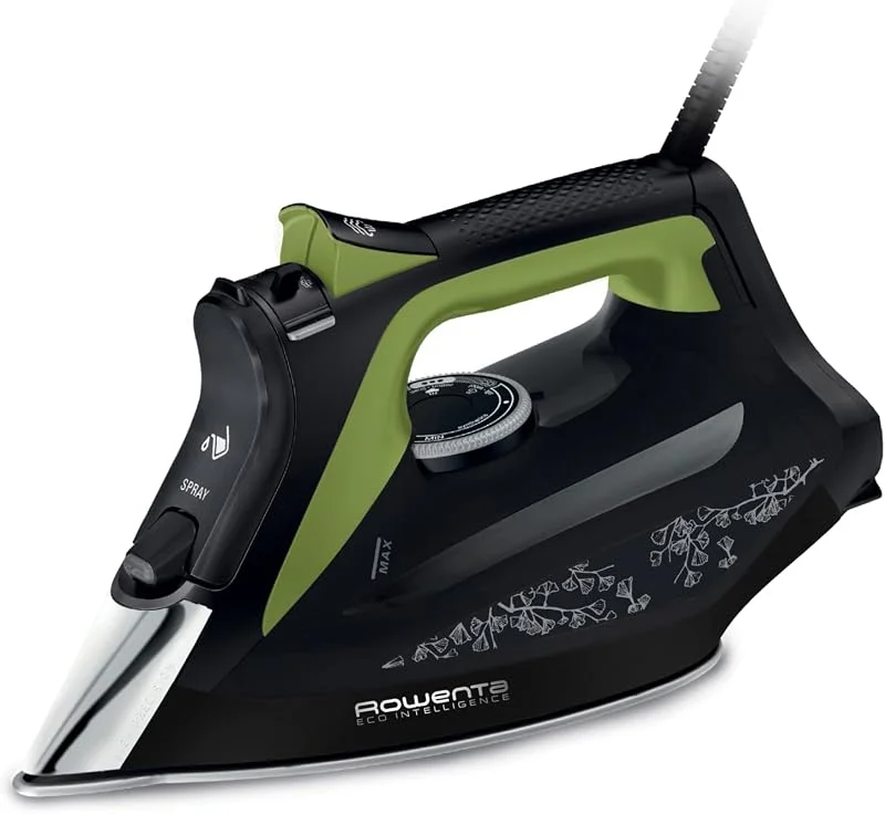 Rowenta DW6330 Eco Intelligence Ångstrykjärn, 2500 watt, kont. Ångproduktion: 45 g, min., Ångpuff: 180 g, min., Microsteam400 HD 3De laserstryksula, anti-droppfunktion, svart, grön — Hushållselektronik