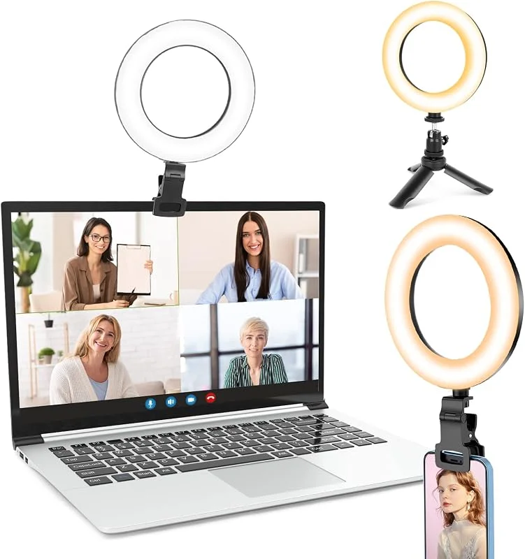 UBeesize Ring Light Laptop, 6 '' Ring Light med stativ och klipp, videokonferensljus 5 belysningslägen, 5ljusstyrka — Mobil och surfplatta