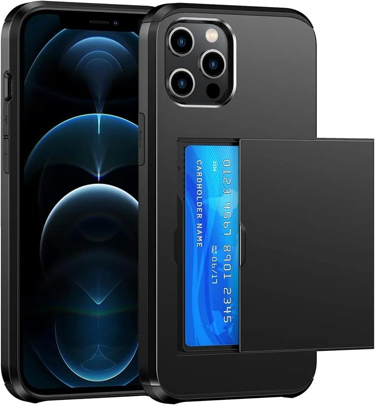 Plånbok för iPhone 12, 12 Pro Fodral med Korthållare, Svart — Mobil och surfplatta