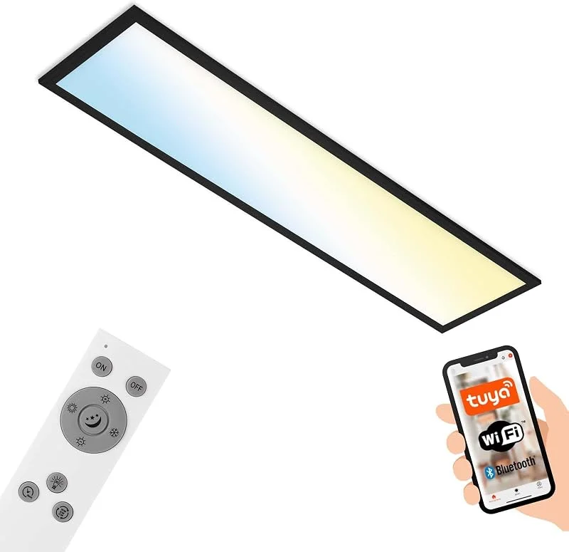 BRILONER Leuchten – Smart LED-taklampa, fungerar med Amazon Alexa, Wifi-taklampa, ultra platt, CCT, dimbar, röststyrning, svart, 100 x 25 cm — Smart belysning