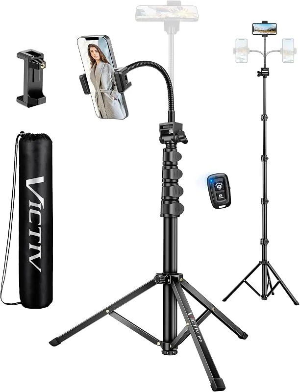 Victiv 197 cm högt stativ för smartphone, flexibelt telefonstativ med 25 cm justerbar svanhals, selfie-stativ med fjärrkontroll för iPhone 17 16, 15, 14 Pro, kamerastativ i aluminium för Canon DSLR — Mobil och surfplatta