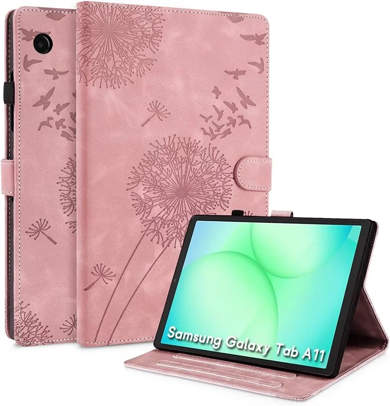 fodral till Samsung Galaxy Tab A11 8, 7 tum 2025 SM-X133, SM-X135 fodral maskros fodral premium PU-läder flip surfplatta fodral skyddande fodral för Galaxy Tab A11 roséguld — Mobil och surfplatta