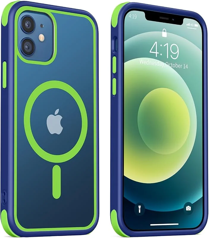 MobNano Magnetisk Skal för iPhone 12, 12 Pro Kompatibelt med MagSafe, Trådlös Laddning, Repfri Transparent Tillbaka, Bumper Case, Stötsäkert iPhone 12 12pro Fodral - blå, Grön — Mobil och surfplatta