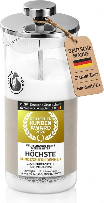 Coffee Fox® Mjölkskummare i Glas – Manuell Skummare & Fransk Press 450 ml — Kök & Hushåll