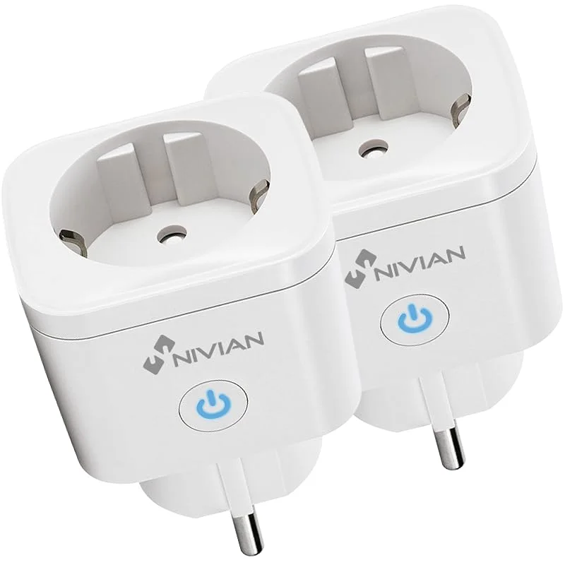 Nivian Smart kontakt, WiFi, överspänningsskydd och energiförbrukningskontroll, App Tuya (Pack med 2 Plugs) — Smarta hem