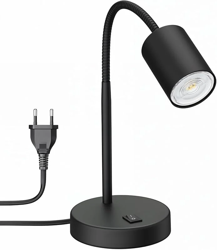 ledscom.de Bordslampa WAIKA Svanhalsbrytare svart matt + GU10 LED, PAR16, varmvitt, 6, 05W, 374lm, 70°, 3-stegs dimmer — Smart belysning