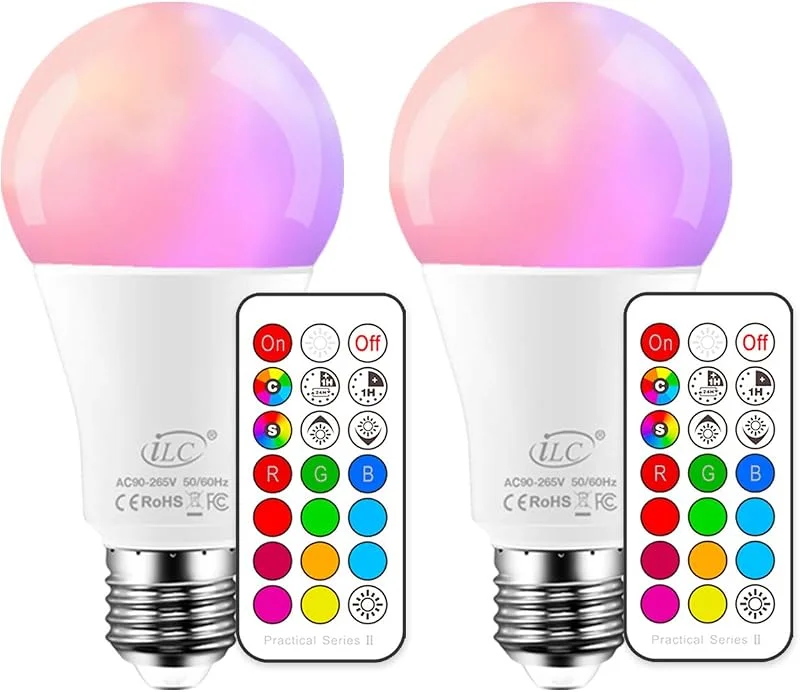 ILC Färgändrande glödlampa dimbar 10 W E27 Edison-skruv RGBW LED-glödlampor färgskiftande lampor, humörlampa RGB cool vit 5 700 K färgad - 12 färgval - fjärrkontroll (paket med 2) — Smart belysning