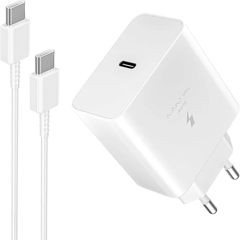 45 W USB C-laddare, Snabbladdning typ C för Samsung Galaxy S26, S25, S24, S23, S22, S21, S20, Ultra, Note 20, S10, S9, A54, A53, Z Fold, Z Flip, Tab, USBC-vägguttag väggadapter med 3 m kabel, vit — Mobil och surfplatta