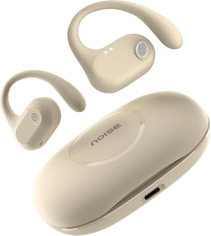 Noise Pure Pods trådlösa öronproppar med öppen öron med AirWave-teknik, upp till 80 H speltid, Quad Mic med ENC, 16 mm neodym dynamisk drivrutin, avtagbart rent band, BTv5.3 (Zen beige) — Hörlurar och ljud