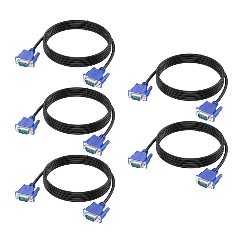 VGA-kabel 5-pack, 6 FT VGA-skärmkabel hane till hane (15 stift) 1080P @60Hz Full HD HD15 för dator PC-skärm bärbar dator TV-projektor — Datortillbehör