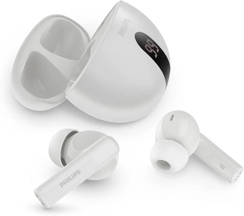 PHILIPS TAT2520WT Brusreducerande äkta trådlösa Bluetooth-hörlurar i örat – små knoppar, tydliga samtal, dynamisk bas – laddningsfodral i fickstorlek, perfekt för pendling och träning – vit — Hörlurar och ljud