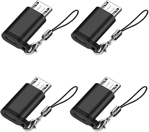USB C till Micro USB Adapter (4 Förpackningar), Seminer Type C Female till Micro USB Male Convert Connector med Snodd Kompatibel med Samsung Galaxy S7, S7 Edge, Huawei och Micro USB Enheter, Svart — Laddning och kablar