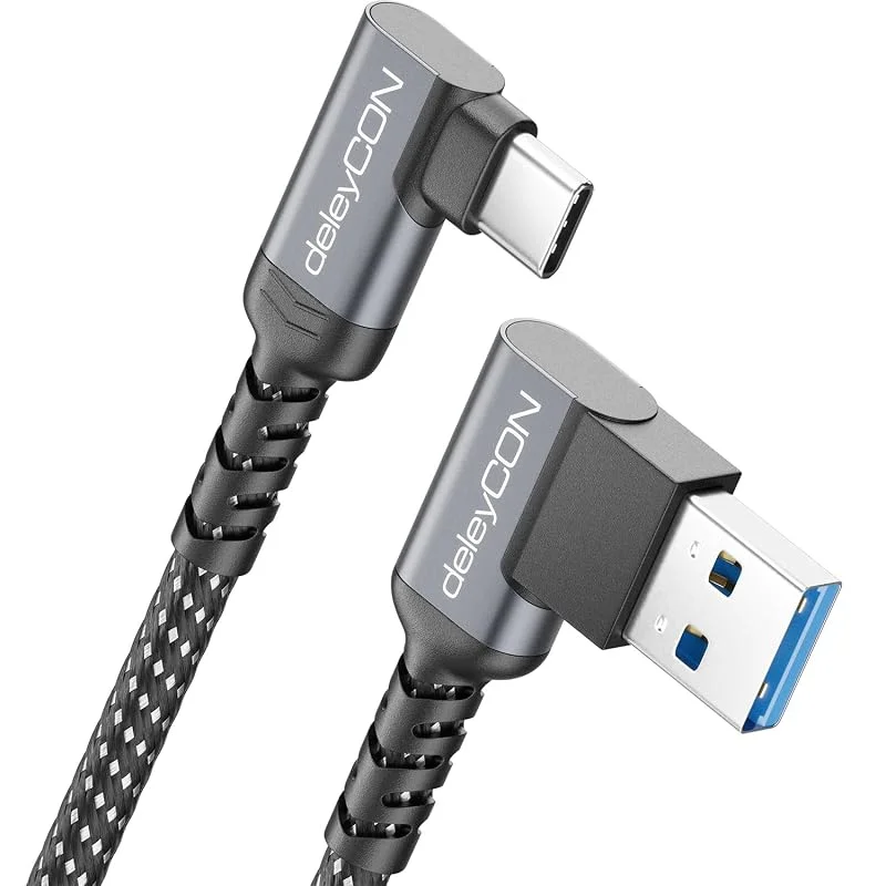 deleyCON 0, 5m USB-A till USB-C-Kabel Kort 2x Vinkel USB 3.0 5 Gbit, s (USB 3.2 Gen1) 90° - Laddkabel Datakabel för Smartphone Surfplatta Notebook Kamera HDD SSD Extern Hårddisk m.m. — Mobil och surfplatta
