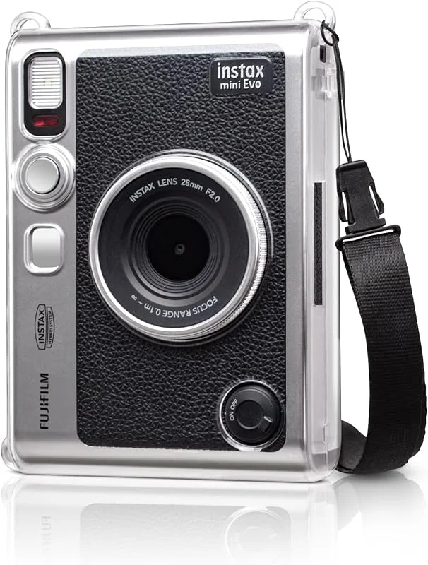 MUZIRI KINOKOO Instax Mini EVO fodral klart – hårt PVC-bärväska kompatibelt med Fuji Instax Mini EVO kamera med justerbar axelrem transparent — Portabel digital och ljud