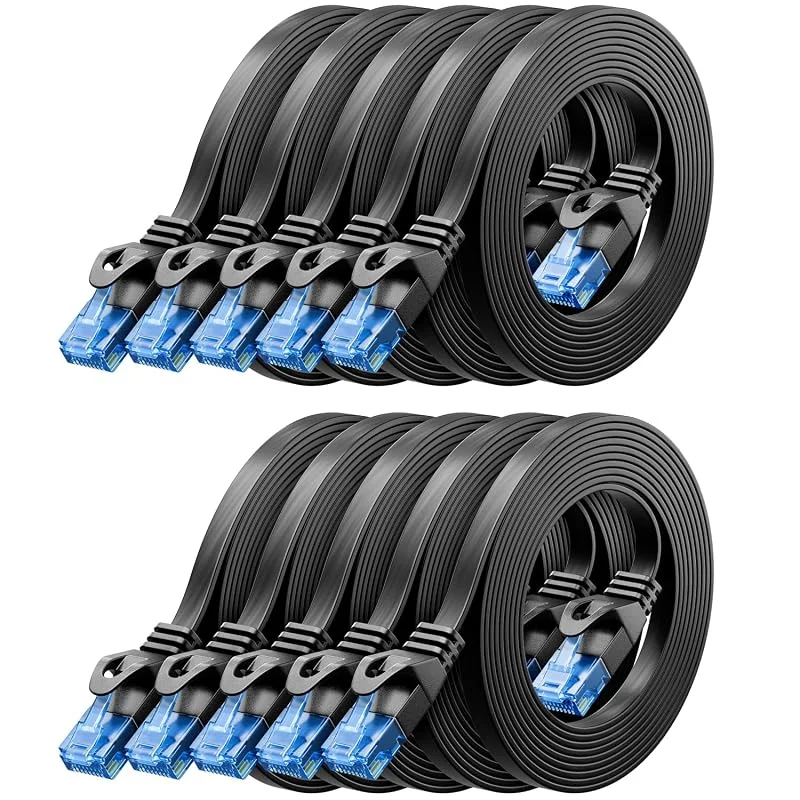 deleyCON 10x 0, 5m CAT6 Platt Nätverkskabel 1000 Mbit Gigabit LAN - Cat 6 RJ45 Ethernet Patchkabel Tunt Installationskabel Platt - för Internet Switch Router Modem Patchpanel - Svart — Laddning och kablar