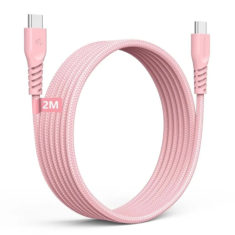 TECHGEAR USB C till USB C-kabel (2 meter), 60 W flätad typ C-laddningskabel kompatibel med iPhone 15, iPad Pro, MacBook Pro, Samsung S24, S23, A14, A15, A05s, A25, A35 — Mobil och surfplatta