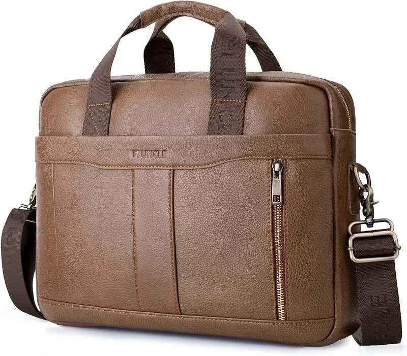 BAGZY Laptopväska för män läder 15, 6 tum bärbar dator portfölj laptopfodral gåvor för män laptop messenger axelväska för PC laptop business handväska dokumentväska för kontor affärer college — Datortillbehör