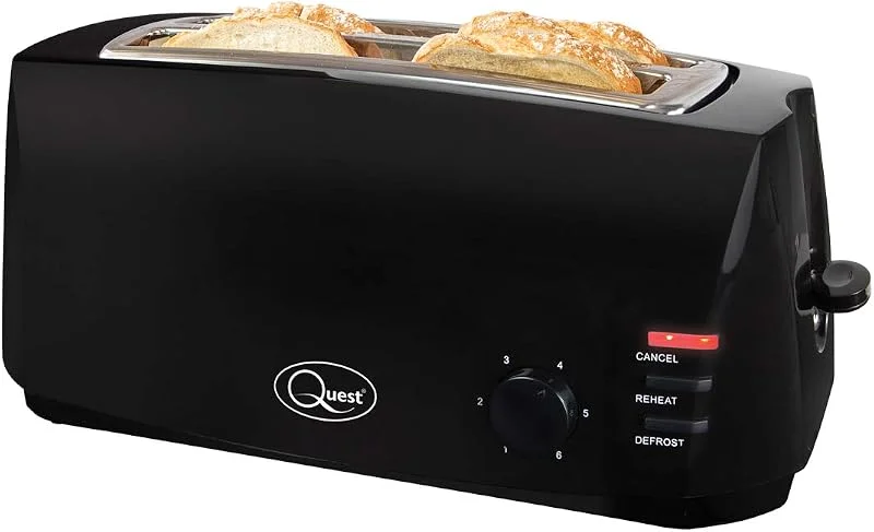 Quest brödrost 4 skivor svart – extra breda och långa fack för scones och bagels – 6 inställningar – uppvärmning och upptining — Kök & Hushåll