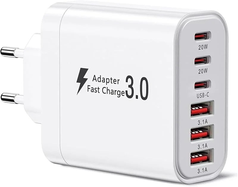 USB C-laddare, multipel laddkontakt med 3xUSB-C och 3xUSB-A, 52 W 6 portar snabbladdare PD 3.0 strömadapter USB-strömförsörjning kompatibel med iPhone 16, 15, 14, 13, 12, 11, iPad, Galaxy S21, S22, S23, S24 — Mobil och surfplatta