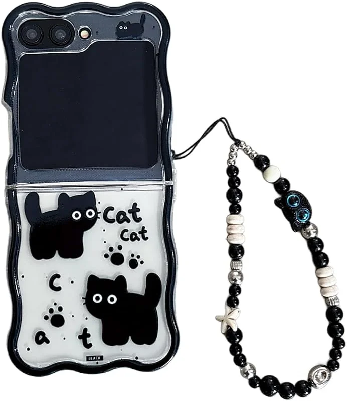 för Samsung Galaxy Z Flip 6, 5 fodral söt, utsökt rolig katt tecknad anime-design, djur kattklo klart skyddande telefonskal med armband (Samsung Galaxy Z Flip 5) — Mobil och surfplatta